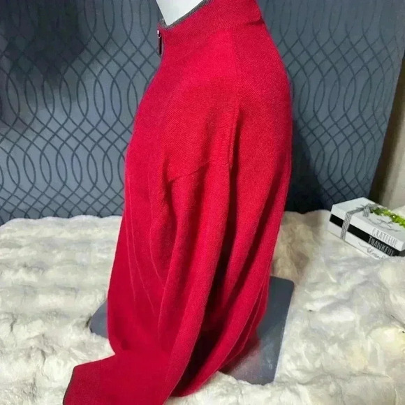 New Hart Schaffner Marx Sweater Pullover Men 2XL Deep Red Wool Knit 1/4 Zipper - Picture 2 of 16